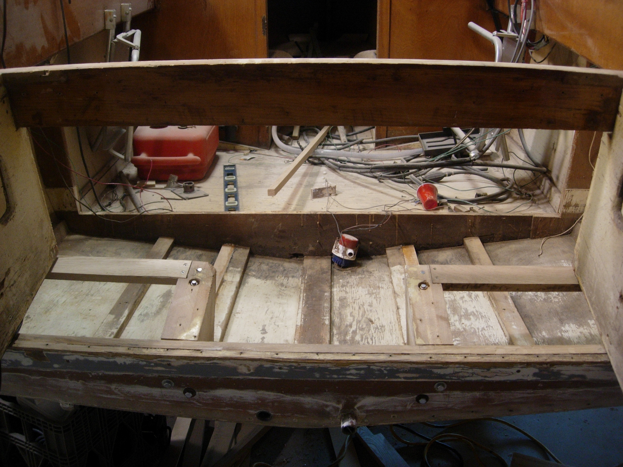 Using old knees with new oak supports tied into the interior hull 